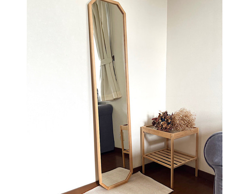 日本製】全身鏡 八角縦長ミラー アンティーク調ミラー ドレッサー