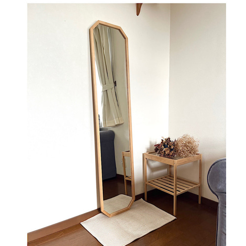 日本製】全身鏡 八角縦長ミラー アンティーク調ミラー ドレッサー