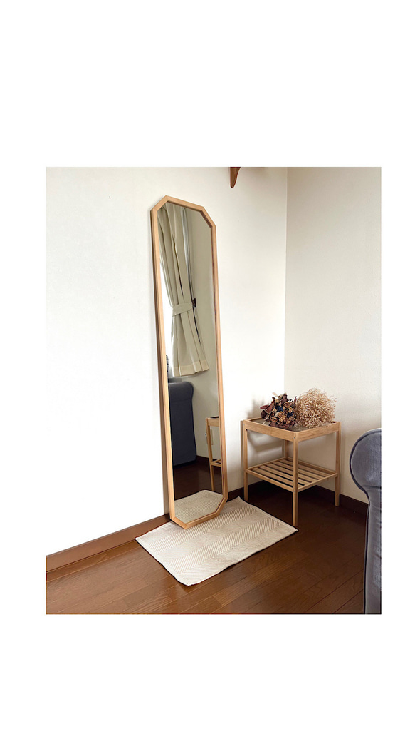 【日本製】全身鏡　八角縦長ミラー　アンティーク調ミラー 1枚目の画像