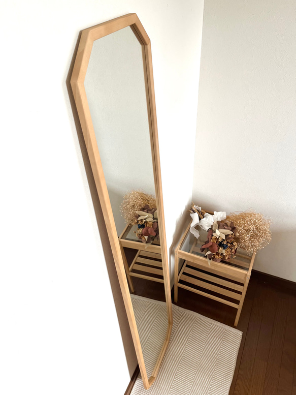 【日本製】全身鏡　八角縦長ミラー　アンティーク調ミラー 17枚目の画像