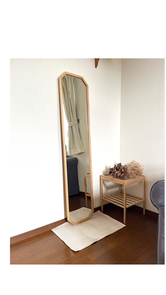 【日本製】全身鏡　八角縦長ミラー　アンティーク調ミラー 5枚目の画像