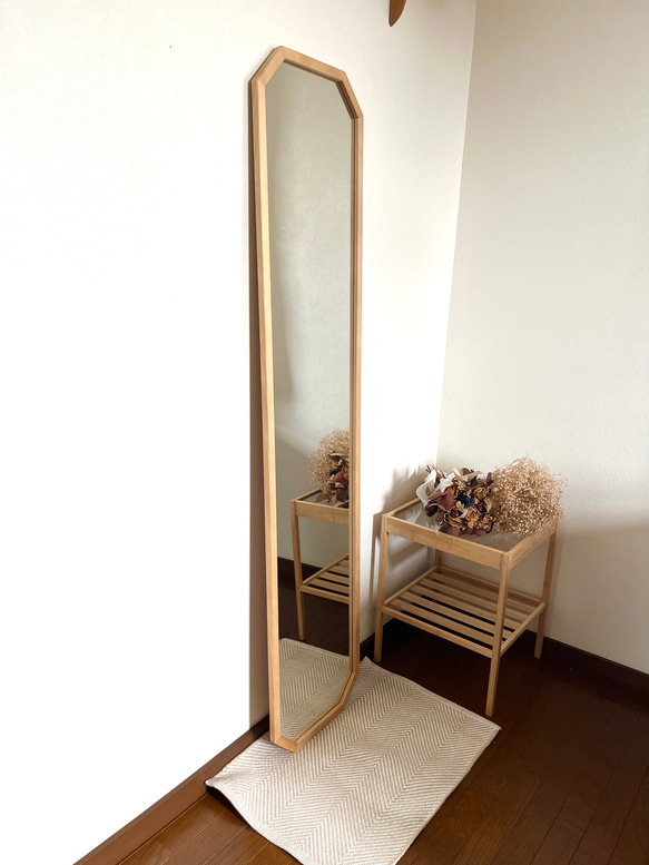【日本製】全身鏡　八角縦長ミラー　アンティーク調ミラー 11枚目の画像