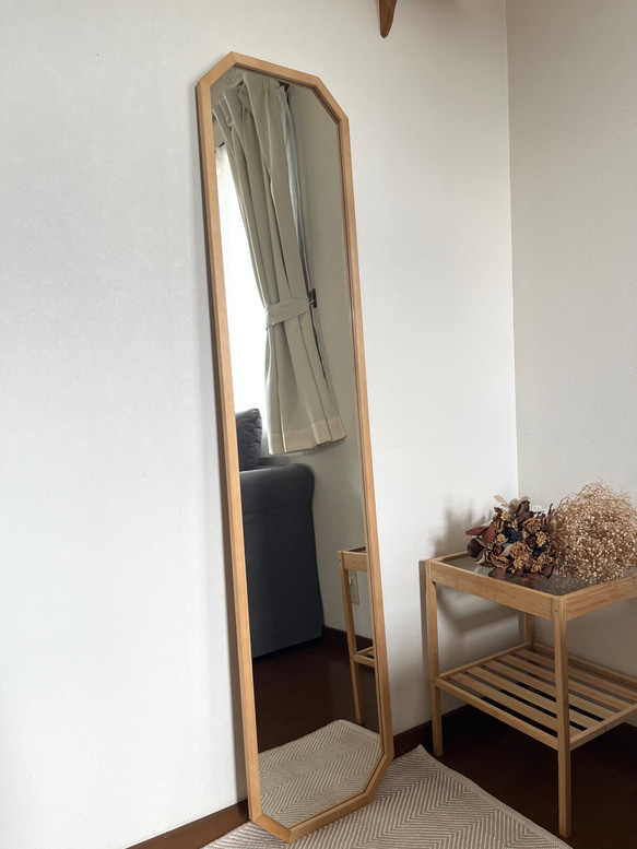 【日本製】全身鏡　八角縦長ミラー　アンティーク調ミラー 14枚目の画像