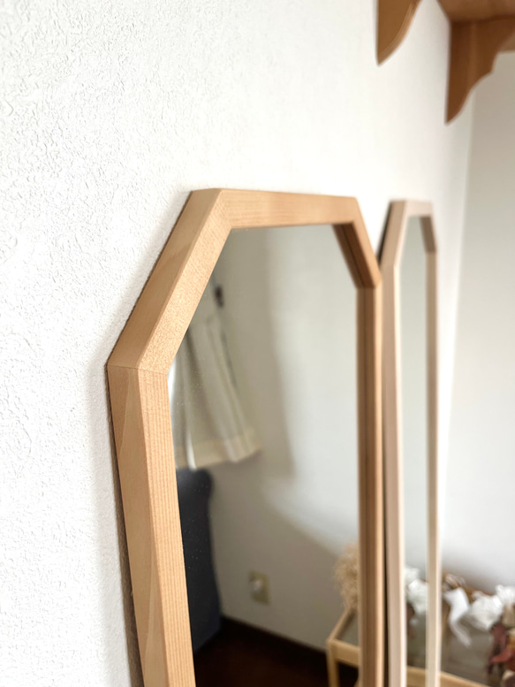 【日本製】全身鏡　八角縦長ミラー　アンティーク調ミラー 2枚目の画像