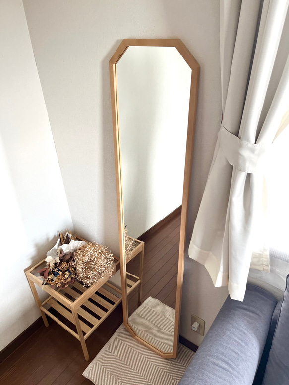 【日本製】全身鏡　八角縦長ミラー　アンティーク調ミラー 9枚目の画像