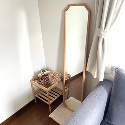 【日本製】全身鏡　八角縦長ミラー　アンティーク調ミラー 3枚目の画像