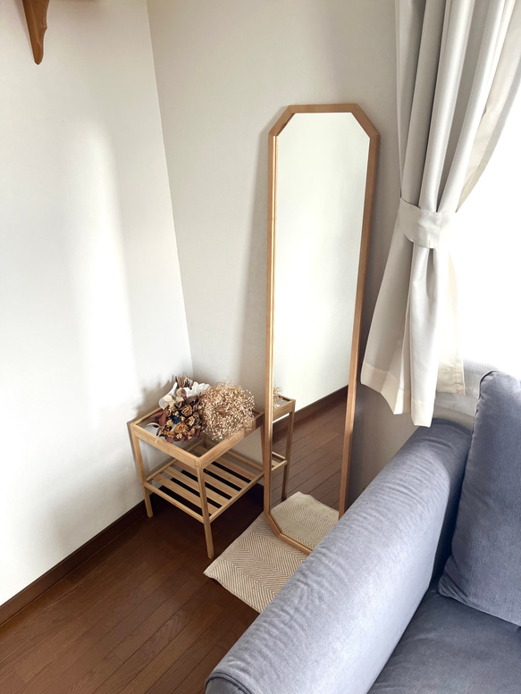 【日本製】全身鏡　八角縦長ミラー　アンティーク調ミラー 3枚目の画像