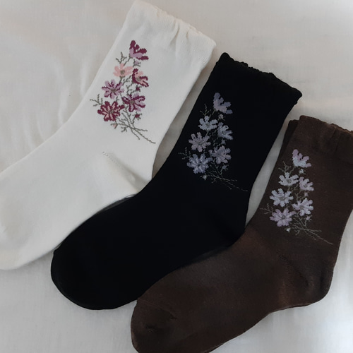 コスモス柄3足セット 靴下 くつした工房＊カタコト 通販 16559013