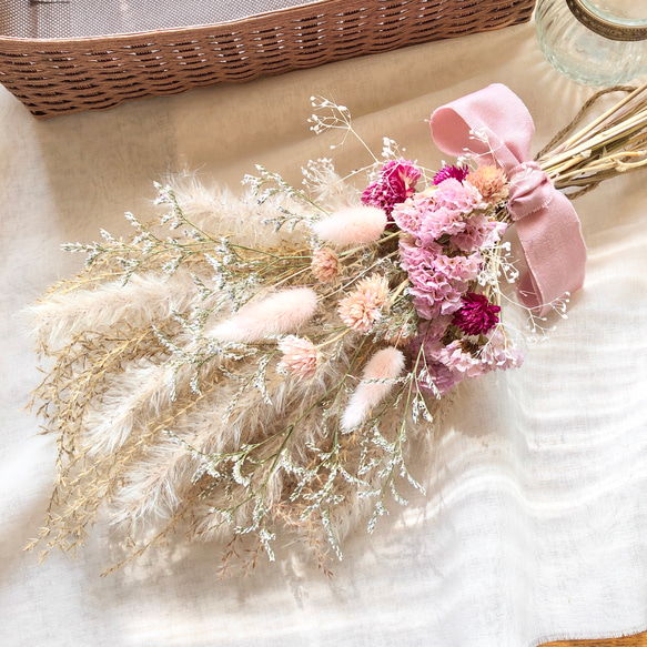 ふんわりピンク❁ドライフラワースワッグ Natural＊ふわふわピンクスワッグ♡ドライフラワースワッグ