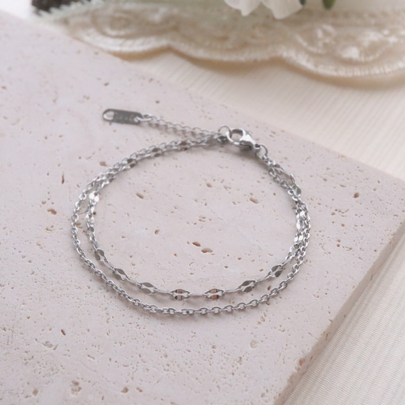 金属アレルギー対応 2連 ブレスレット シンプル シルバー ブレスレット Repisol 通販｜Creema(クリーマ)