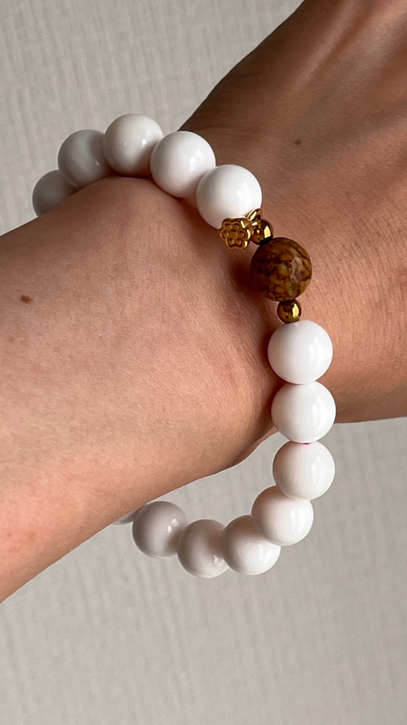 七宝シャコ貝♡珪化木♡蓮チャーム♡men'sサイズ 数珠ブレス 七宝シャコ貝♡珪化木♡蓮チャーム♡men'sサイズ 数珠ブレス