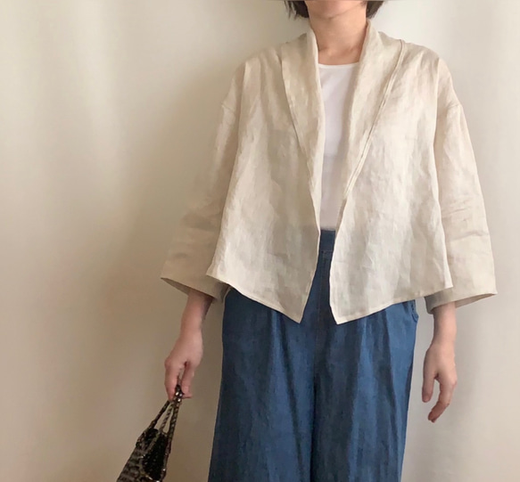 薄手リネンの軽やかカーディガンジャケット＊秋＊生成り ジャケット 