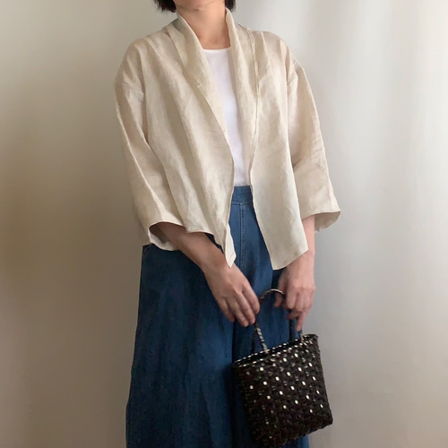 薄手リネンの軽やかカーディガンジャケット＊秋＊生成り ジャケット  