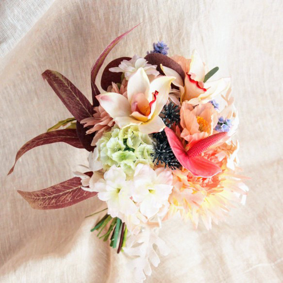 ウェディングブーケ（アーティフィシャルフラワー造花）ヴィンテージ・ピンク・くすみカラー・アンティーク・サムシングブルー