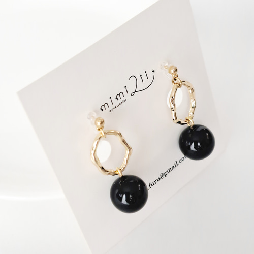 ギフトに人気◎】痛くないイヤリング/ピアス 黒 ブラックオニキス