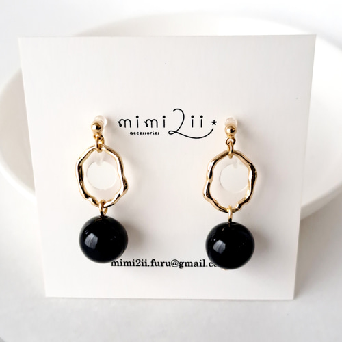 ギフトに人気◎】痛くないイヤリング/ピアス 黒 ブラックオニキス