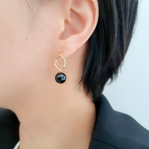 ギフトに人気◎】痛くないイヤリング/ピアス 黒 ブラックオニキス