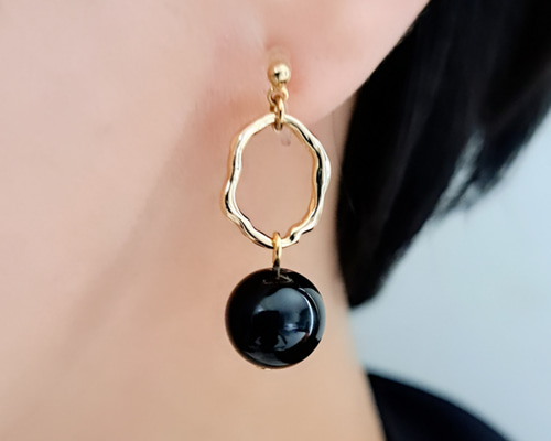 439 天然石　オニキス　14㎜　黒瑪瑙　ピアス　イヤリング d1ccebd130b2c5ba4809bb588574ab