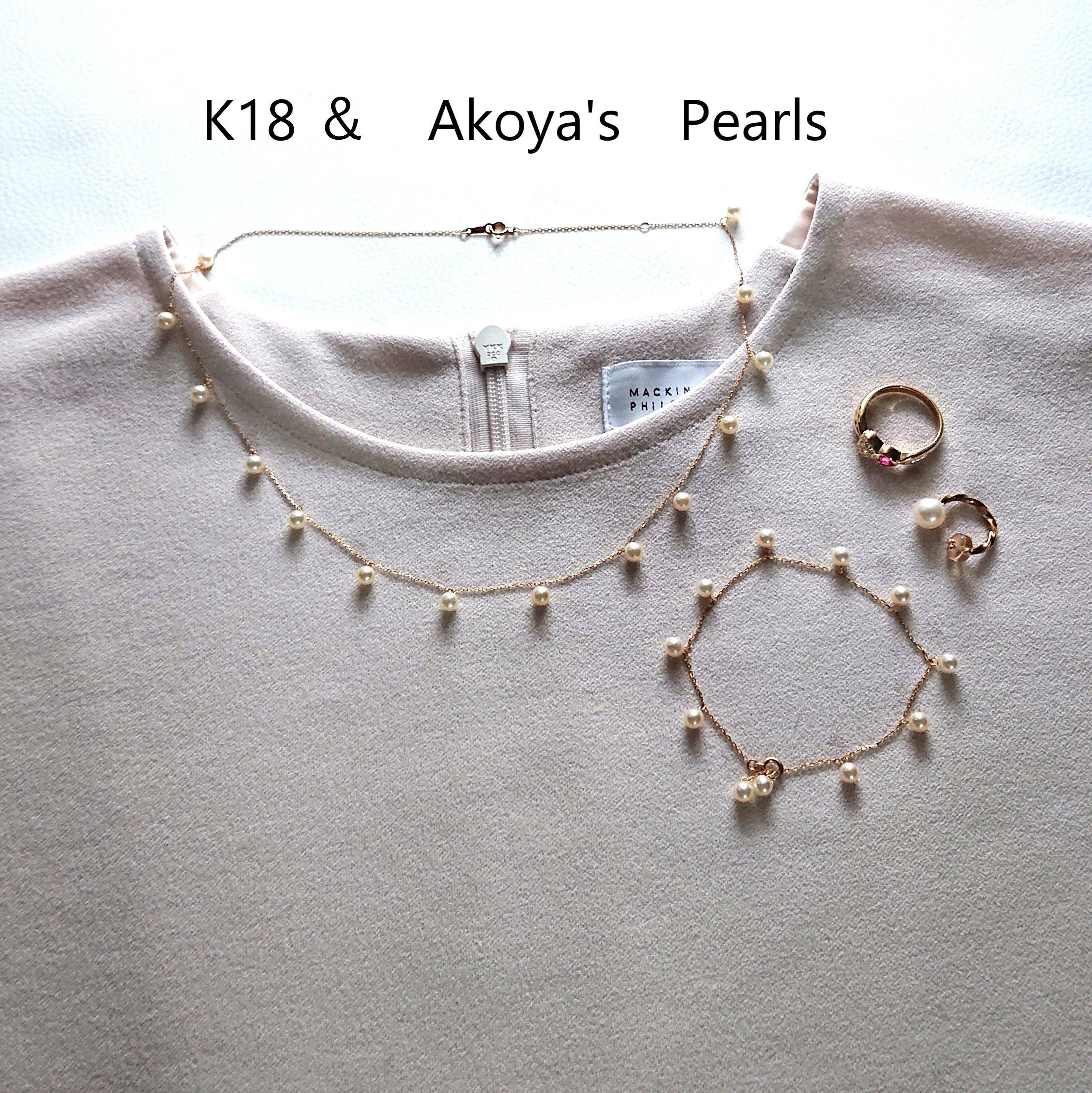 ⭐️K18　揺れる　あこや　ベビーパール　首元を華やかに　 ネックレス　ブレスレット　セット　保証書付