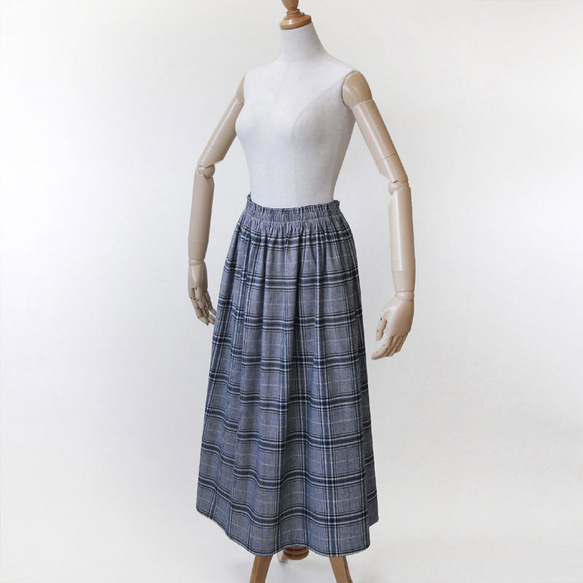 上品で大人な色合い タータンチェック ギャザースカート（グレンチェック）グレー 灰色 ポケット 9枚目の画像