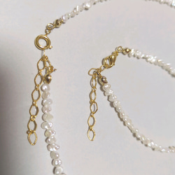 極小 ケシパール 天然無核真珠 ネックレス＆ブレスレット ホワイト ゴールド 2枚目の画像