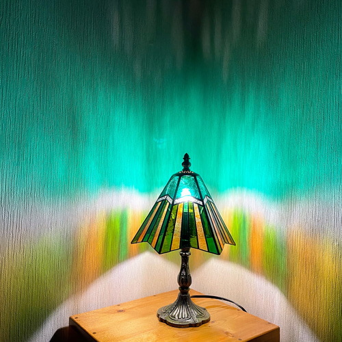 ストライプ（ステンドグラスのテーブルランプ）グリーン×オレンジ
