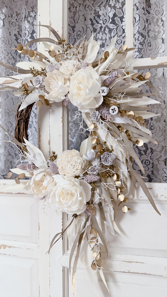 ゴールドとホワイトのクリスマスリース ❤️SALE❤️クリスマスホワイトゴールドリース その他素材 shabby