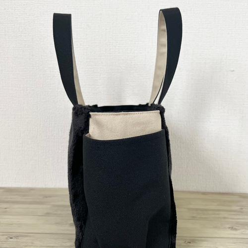 【さくら】サイドポケット付きトートバッグL 倉敷8号帆布　ブラック さくら】サイドポケット付きトートバッグL 倉敷8号帆布 ブラック