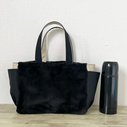 【さくら】サイドポケット付きトートバッグL 倉敷8号帆布　ブラック さくら】サイドポケット付きトートバッグL 倉敷8号帆布 ブラック