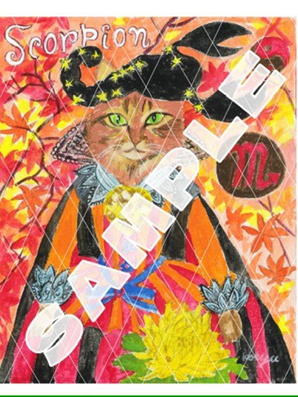 「蠍座(10/24〜11/22)の猫姫様」の絵（複製画）¥2300 1枚目の画像