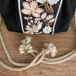 インド刺繍リボン＊巾着バッグ　ショルダーバッグ　肩掛け　ハンドバッグ 3枚目の画像