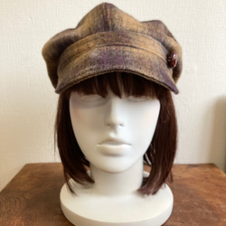 特價★可愛格紋❤️法蘭絨材質格紋報童帽（棕紫色）尺寸M 57cm 第4張的照片