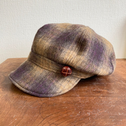 特價★可愛格紋❤️法蘭絨材質格紋報童帽（棕紫色）尺寸M 57cm 第9張的照片