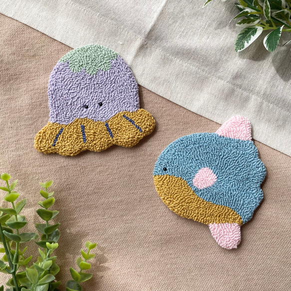 送料込み】海の生きもの コースター 1枚 クラゲ マンボウ おさかな