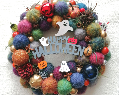 【販売済】毛糸玉リース ★イエロー 販売済】毛糸玉リース ☆イエロー