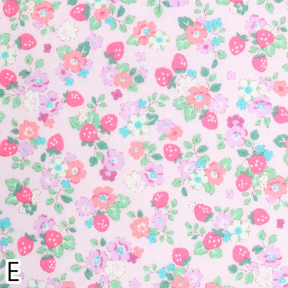 新入荷！『花柄 いちご ブロード生地 巾約110cm Eー薄ピンク地』～50 