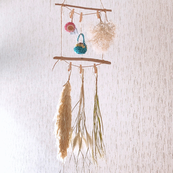 パンパスグラスと白いお花のナチュラル流木ガーラント ドライ 大地農園 シルキーパンパス L 5本 オフホワイト 52283