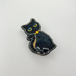 ビーズ刺繍_【ハロウィン】黒猫のブローチ 3枚目の画像