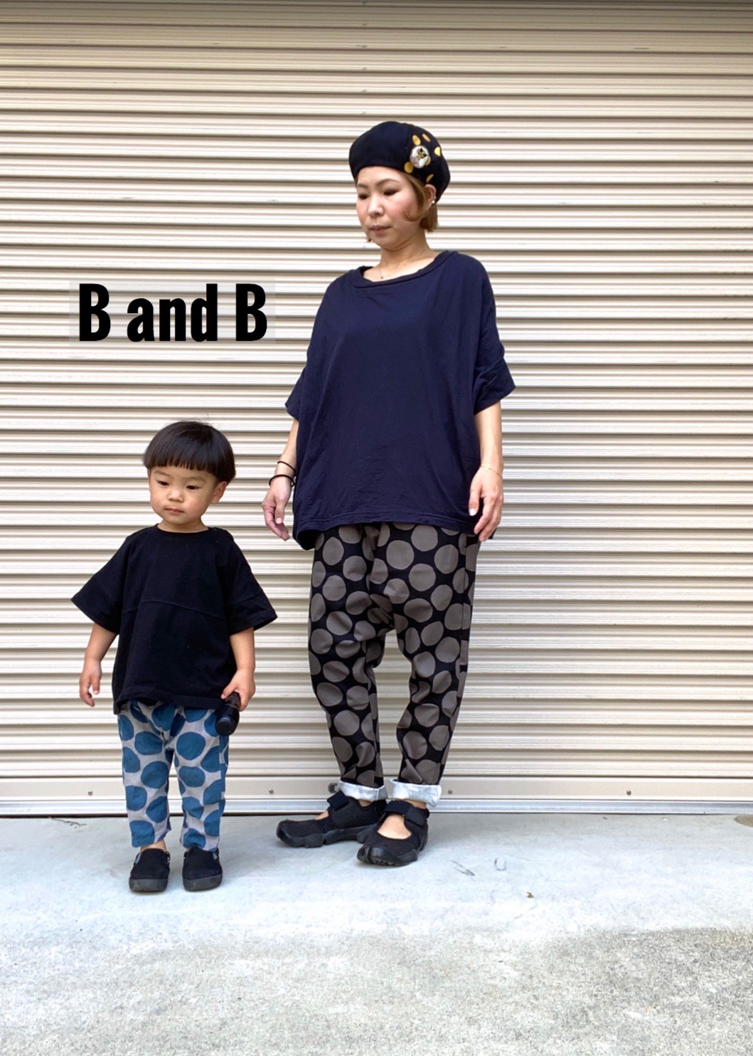 【大人】サルエルパンツ ユニセックス/グレー×ブラック ドット柄