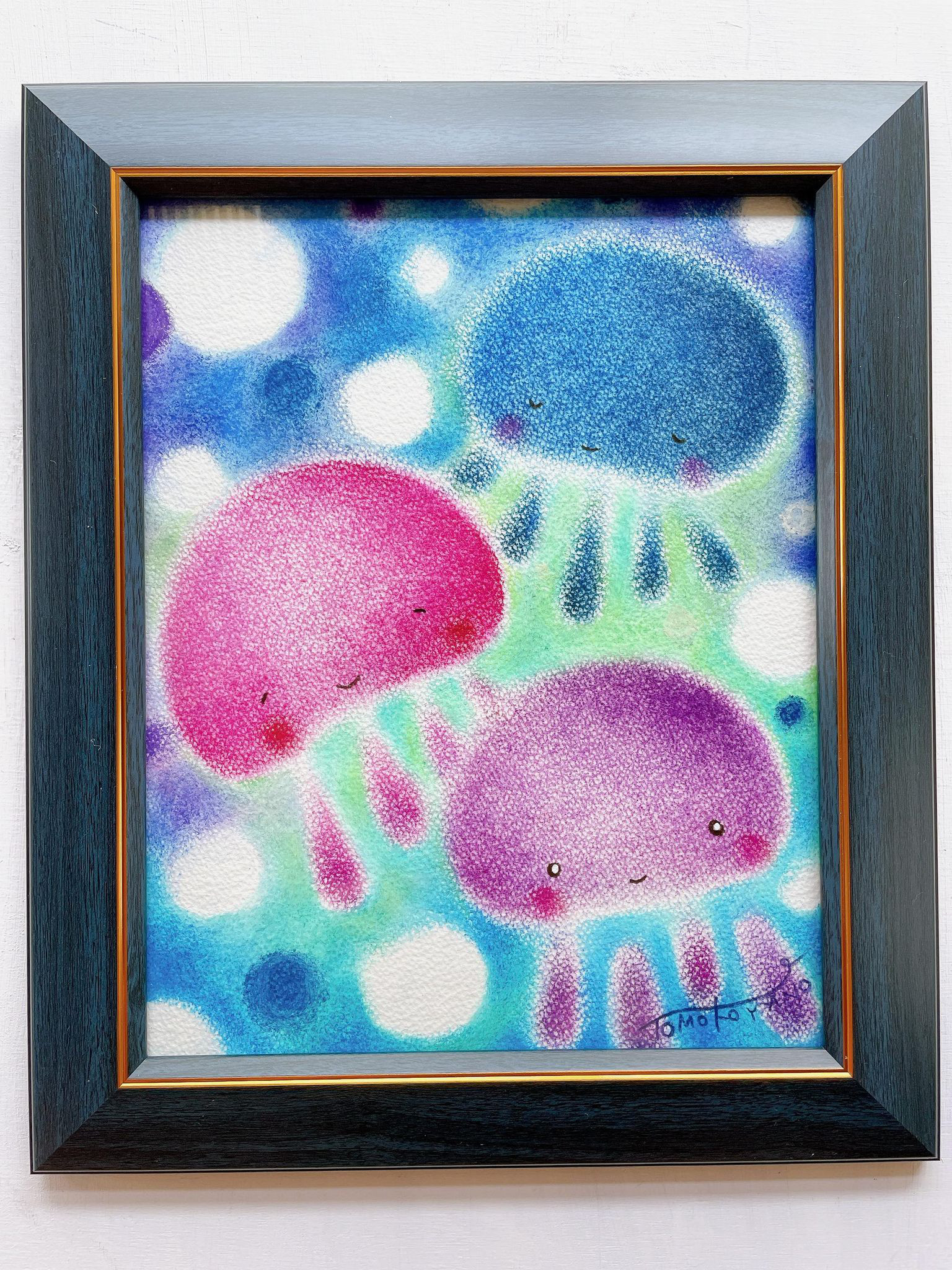 【一点物原画】送料無料 クラゲの絵  癒し ホスピタルアート ヒーリングアート プレゼント ギフト　海の中　かわいい絵