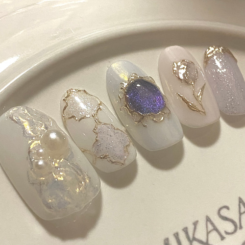 ニュアンス アンティーク ミラー 花 ぷっくり マグネット ビジュー  