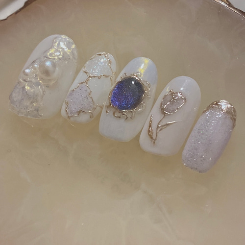 ニュアンス アンティーク ミラー 花 ぷっくり マグネット ビジュー  