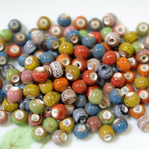 陶器ビーズ ミックス 6mm 15個 C-4-4 ビーズ 小さなパーツ屋さん