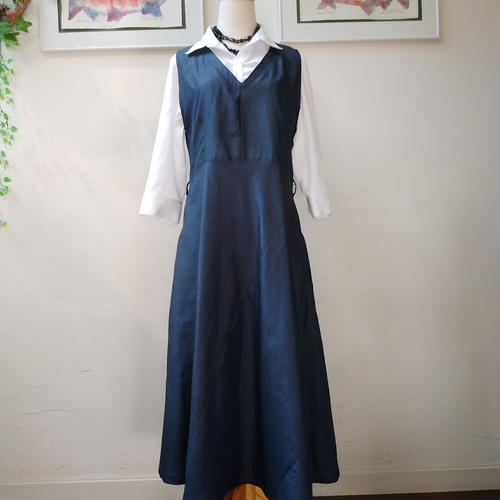 着物リメイク ワンピース 花柄 2WAY ミモレ丈 ギャザー 大人