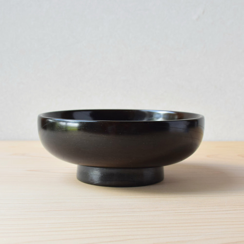 漆芸 手作り 木製 茶碗（黒漆仕上げ）（山中塗 欅 4.7 駒椀 黒摺