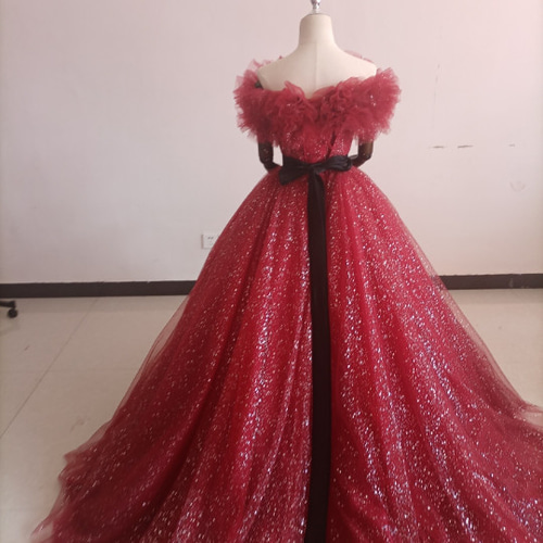 カラードレス ソフトチュール ボルドー色 トレーン 取り外しオフ  