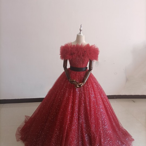 カラードレス ソフトチュール ボルドー色 トレーン 取り外しオフ  