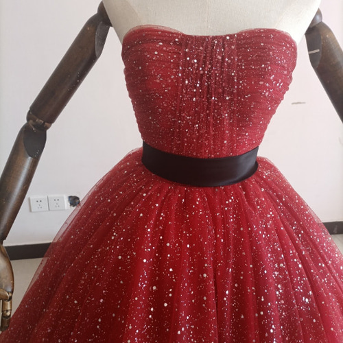 カラードレス ソフトチュール ボルドー色 トレーン 取り外しオフ  