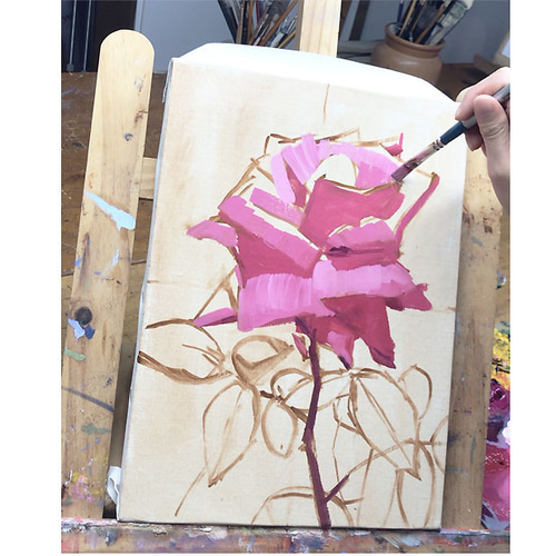 ばら その3   油絵 バラ」油彩 額付き 油絵 原画 キャンバス 額装 26cm✖️19cm