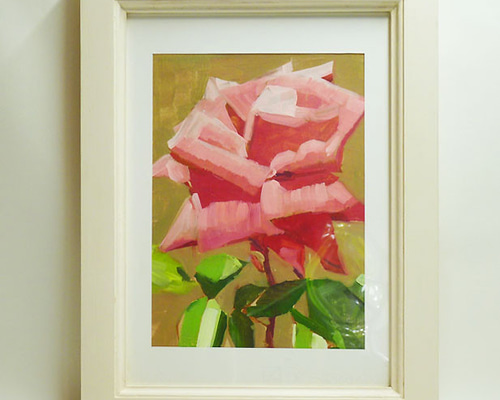 油彩画　「　バラ　」原画　3D バラ」油彩 額付き 油絵 原画 キャンバス 額装 26cm✖️19cm